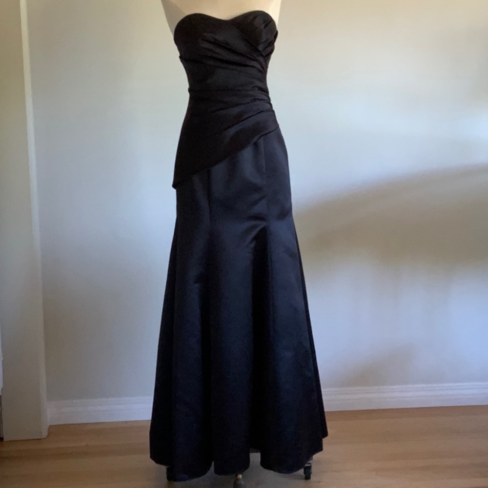 Bill Levkoff Black Satin Trumpet Gown